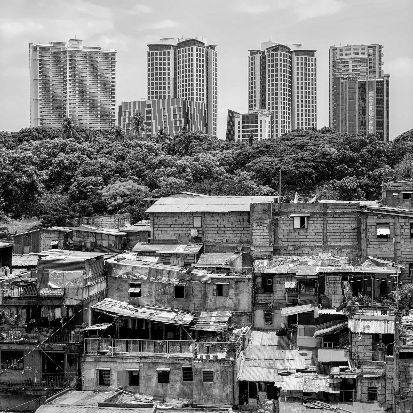 Towering, a black-and-white fine art metal print from Manila